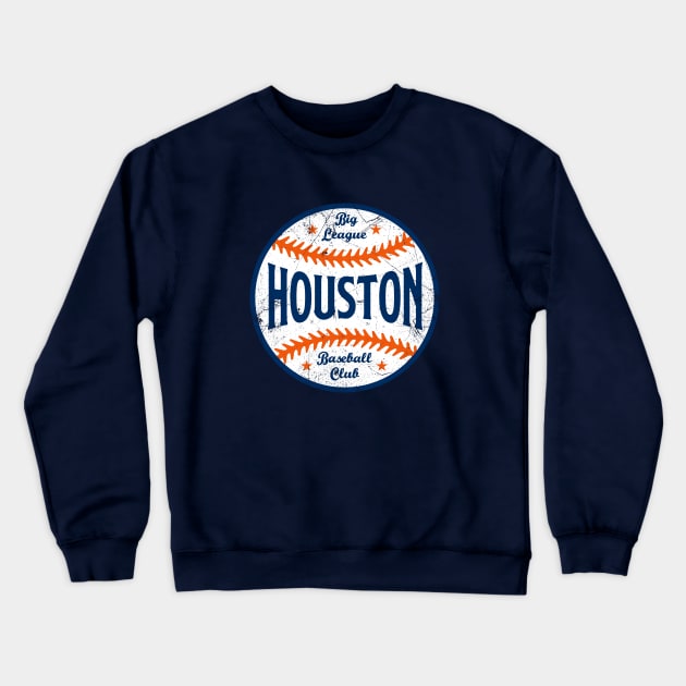 Houston Retro Big League Baseball - Navy Crewneck Sweatshirt by KFig21